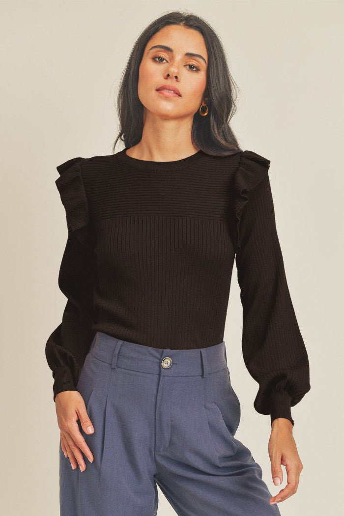 Ruffle Sweater Black - Chatsworth Boutique