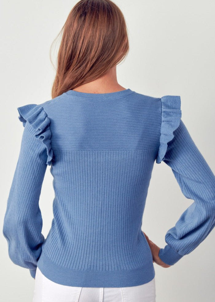 Ruffle Sweater Cloud Blue - Chatsworth Boutique