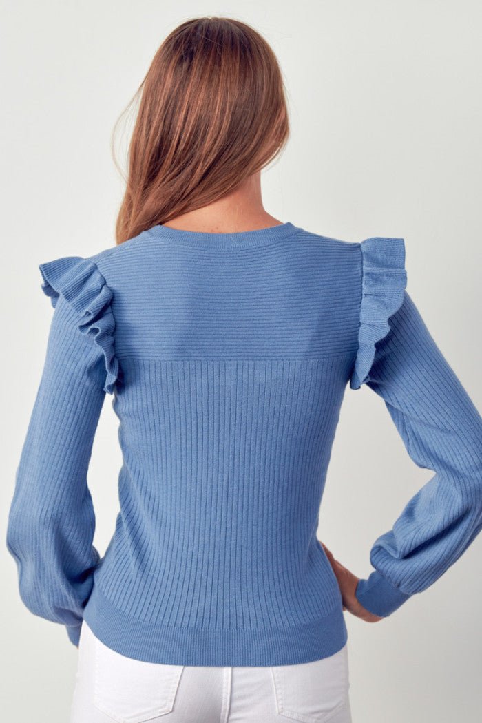 Ruffle Sweater Cloud Blue - Chatsworth Boutique