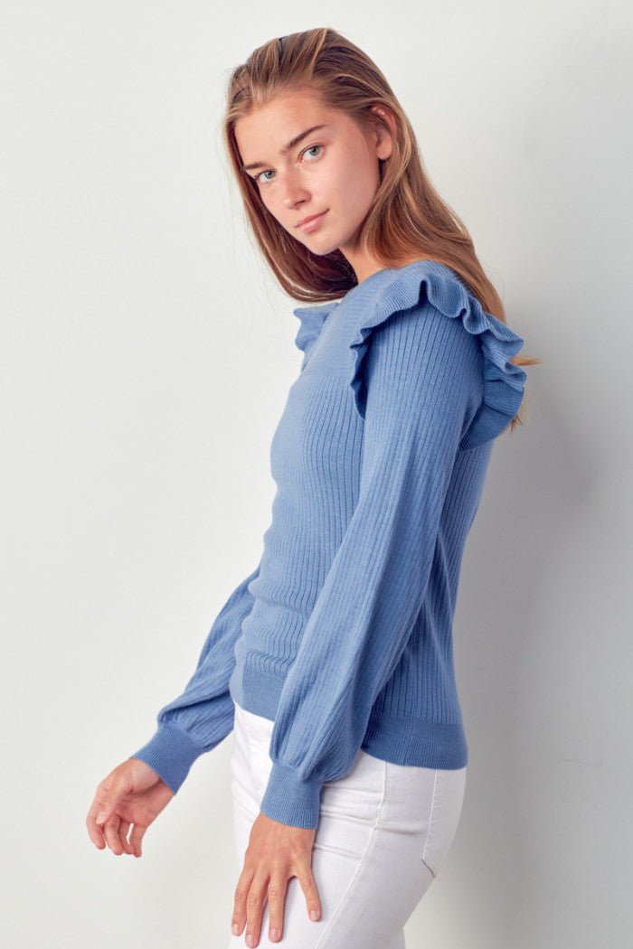 Ruffle Sweater Cloud Blue - Chatsworth Boutique