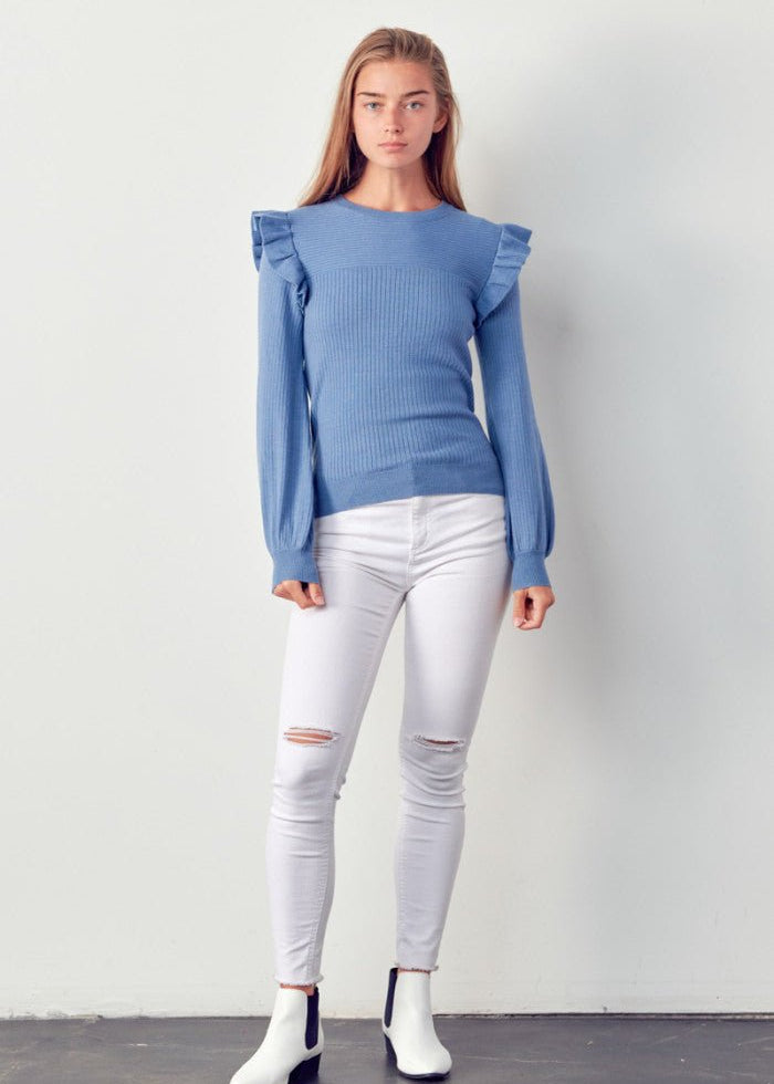 Ruffle Sweater Cloud Blue - Chatsworth Boutique