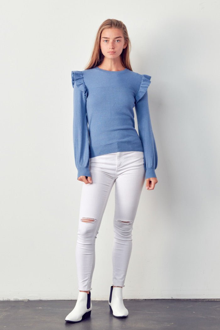 Ruffle Sweater Cloud Blue - Chatsworth Boutique