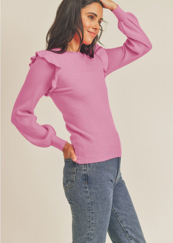 Ruffle Sweater Orchid - Chatsworth Boutique