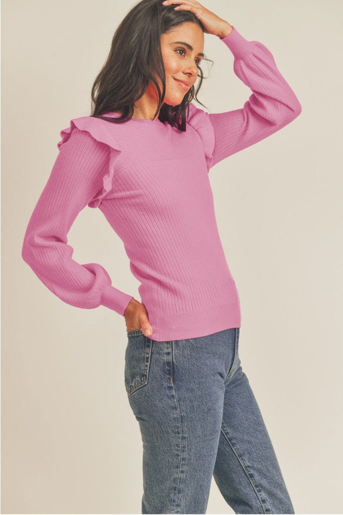 Ruffle Sweater Orchid - Chatsworth Boutique