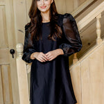 Black Puff Sleeve Mini Dress, Sail to Sable - front view
