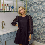 Black Puff Sleeve Mini Dress, Sail to Sable - styled for the holidays