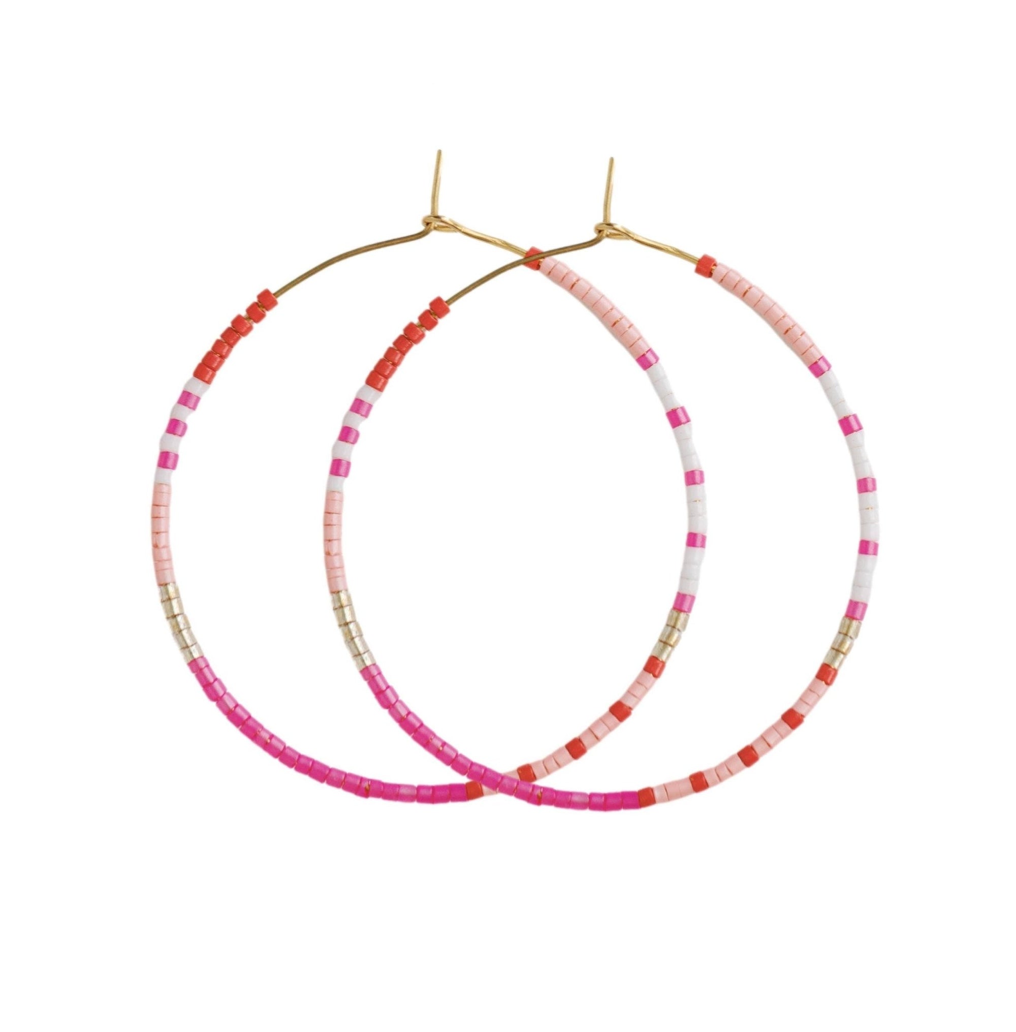 Skinny Pink Beaded Hoops - Chatsworth Boutique