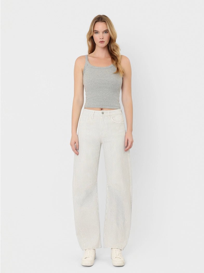 Striped Crop Barrel Jean - Chatsworth Boutique