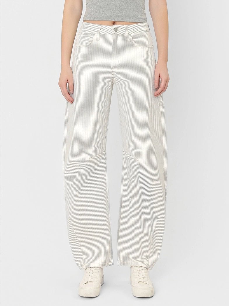 Striped Crop Barrel Jean - Chatsworth Boutique