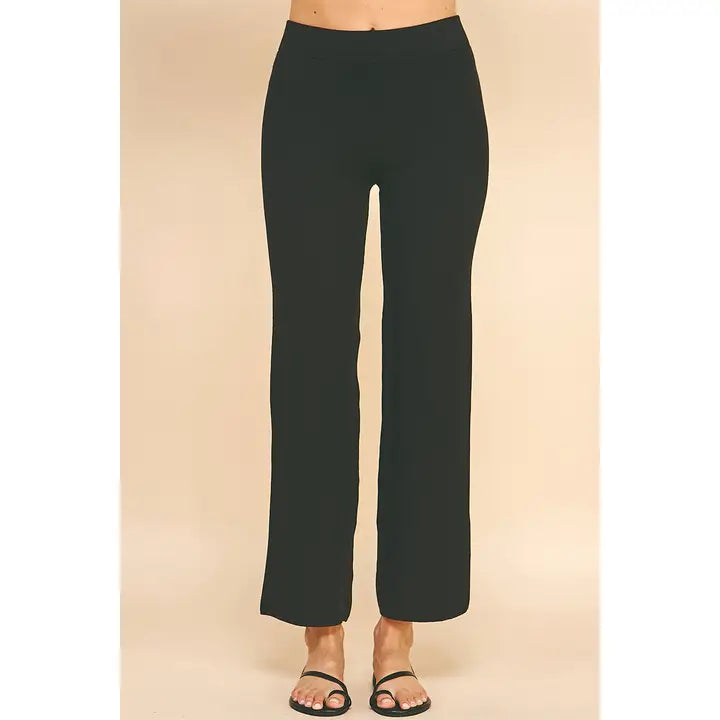 elastic waist pull on knit sweater straight leg pants