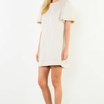 THML ivory suede-touch short sleeve dress, front view