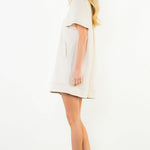 THML ivory suede-touch short sleeve dress, fabric detail