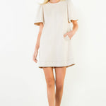 THML ivory suede-touch short sleeve dress, women's fall dress