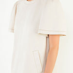 THML ivory suede-touch short sleeve dress, back view