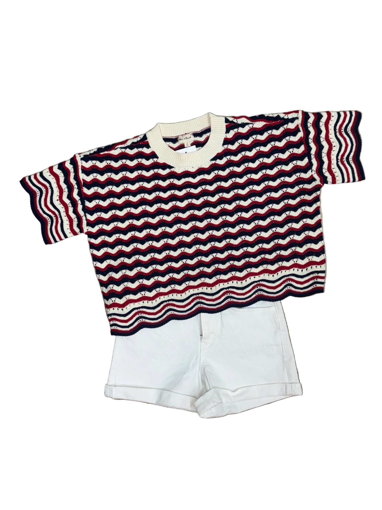 USA Wavy Stripe Knit Blouse - Chatsworth Boutique