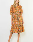 Orange Floral Midi Dress