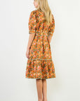 Orange Floral Midi Dress
