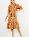 Orange Floral Midi Dress