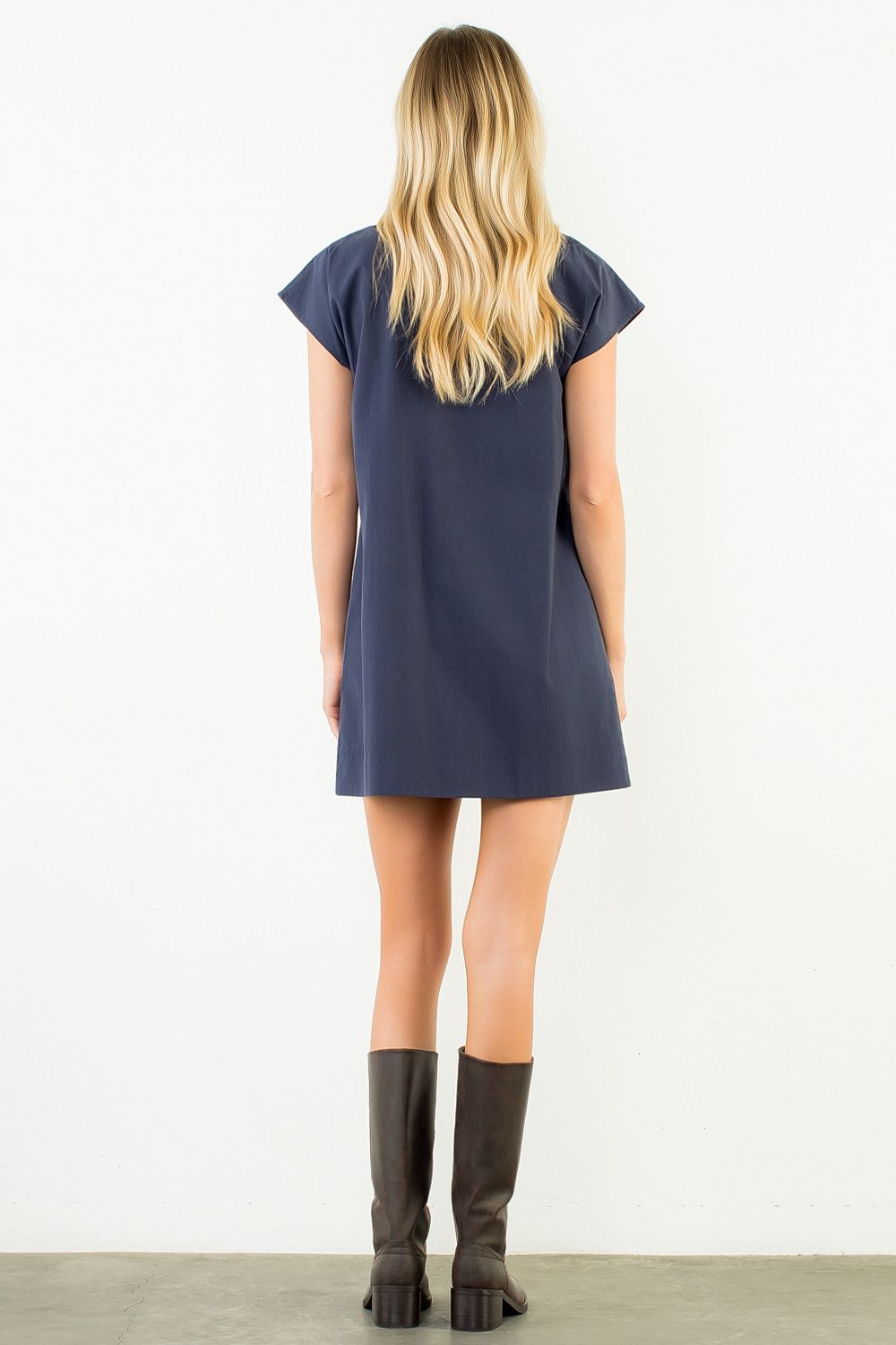Navy Collared Shirtdress Mini - THML