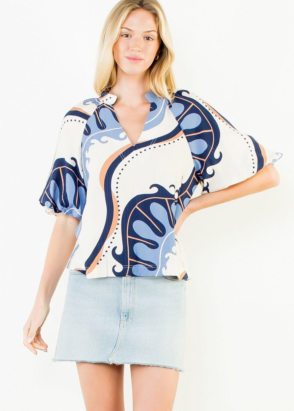 Navy/Powder Blue Blouse - THML