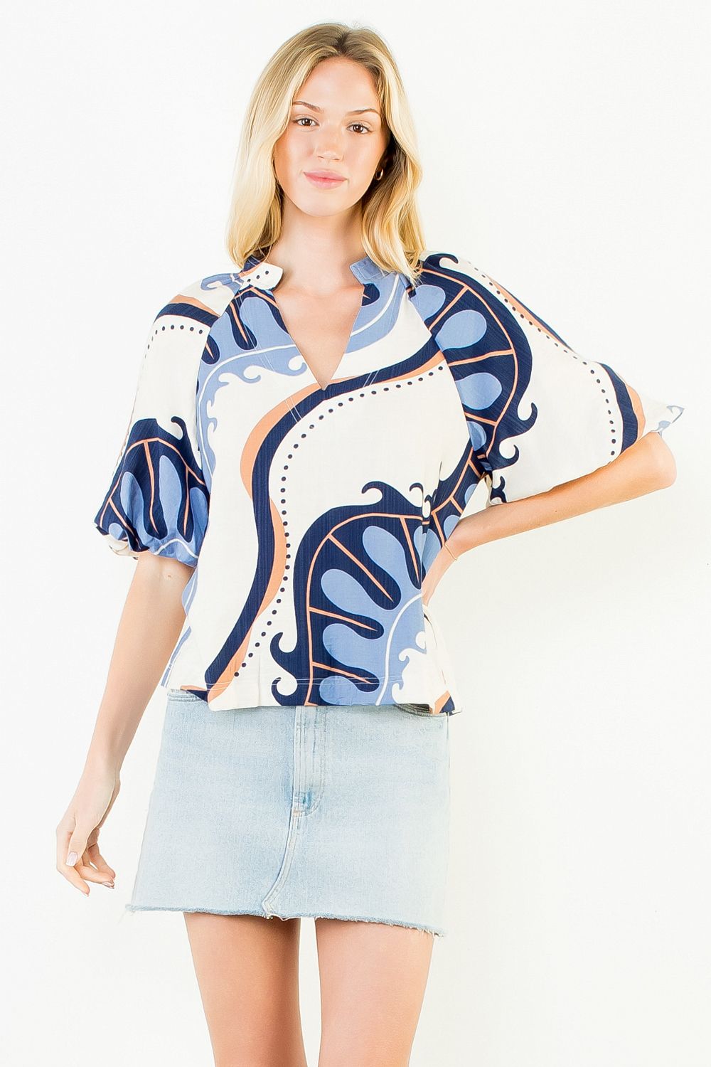 Navy/Powder Blue Blouse - THML