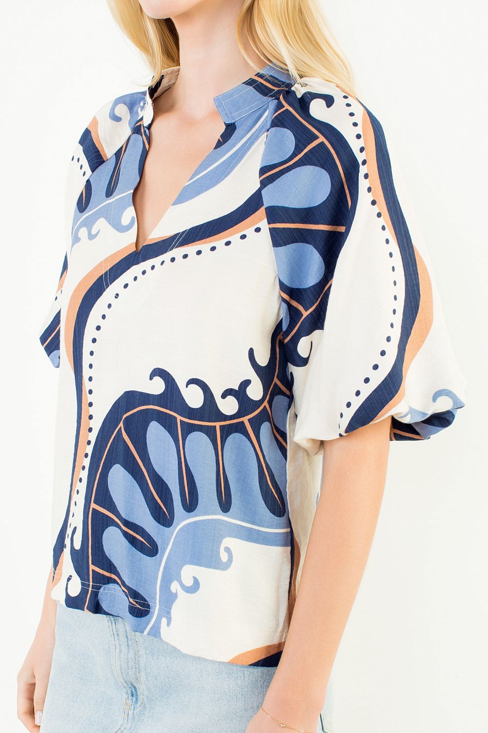 Navy/Powder Blue Blouse - THML