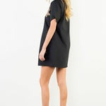 Black embroidered floral mini dress, back view