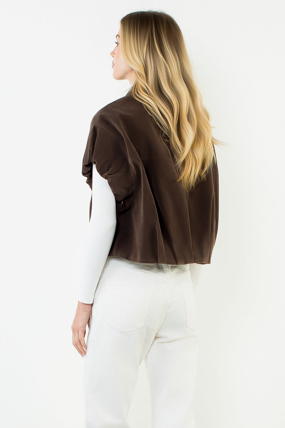 Suede Zip Jacket, Chocolate, Styled - THML