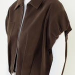 Suede Zip Jacket, Chocolate, Back View - THML