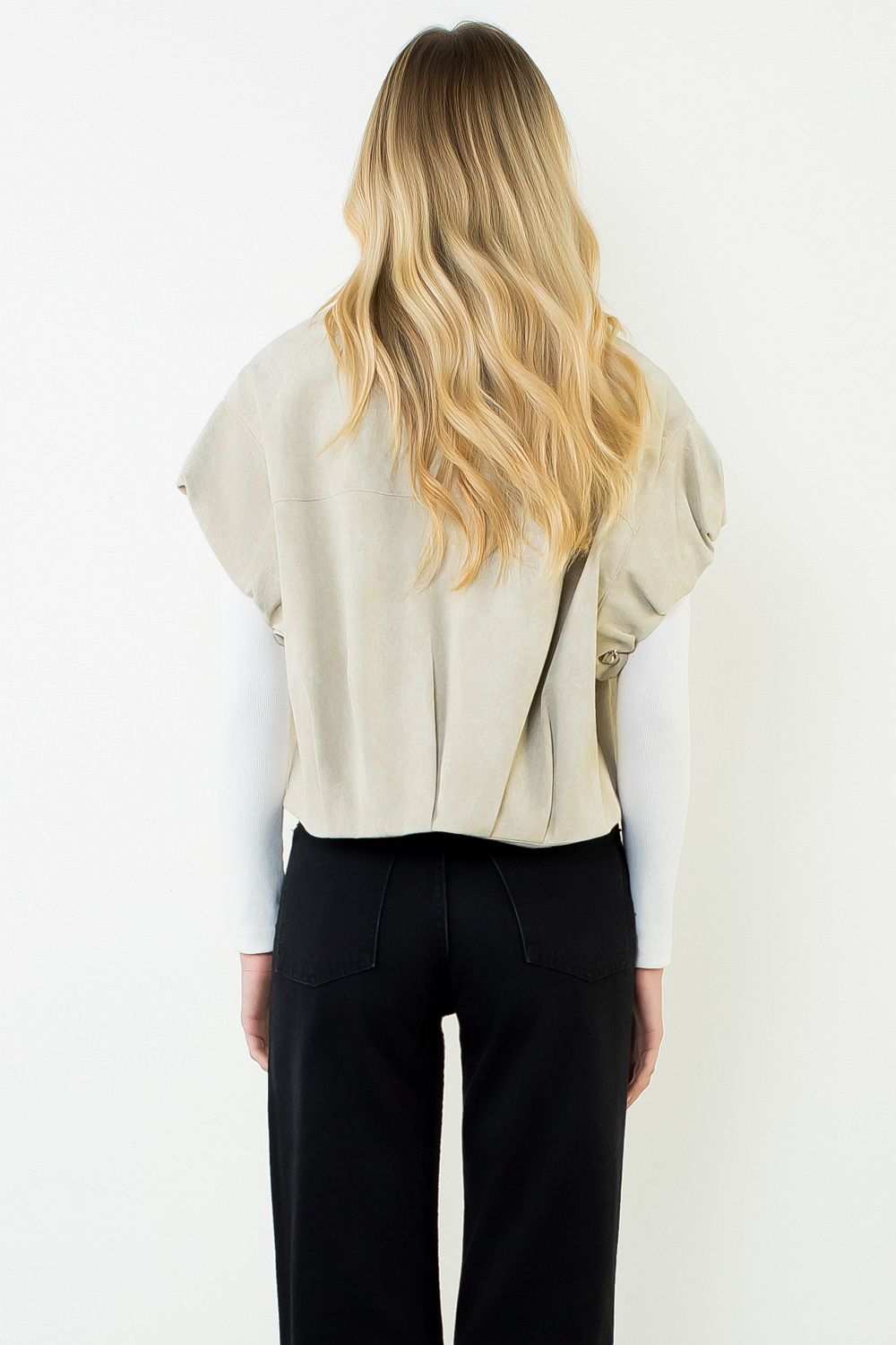 Suede Zip Jacket, Ivory, Styled - THML
