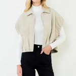 Suede Zip Jacket, Ivory, Detail - THML